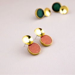 碗型天然石耳環-綠/橘 兩色-手作-黃銅-純銀耳針/Brass-Handmade-Earrings 第3張的照片