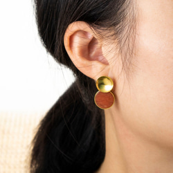 碗型天然石耳環-綠/橘 兩色-手作-黃銅-純銀耳針/Brass-Handmade-Earrings 第6張的照片