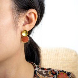 碗型天然石耳環-綠/橘 兩色-手作-黃銅-純銀耳針/Brass-Handmade-Earrings 第8張的照片