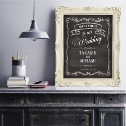 ウェディング　 送料無料 ウェルカムボード　Ｂｌａｃｋ　Ｂｏａｒｄ　デザインＡ　黒板　結婚　ゴールド　バニラ　おしゃれ 1枚目の画像