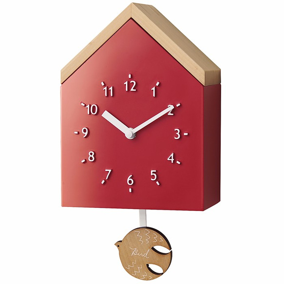 Rovine- 小木屋 靜音 搖擺 時鐘 掛鐘(紅) 第3張的照片