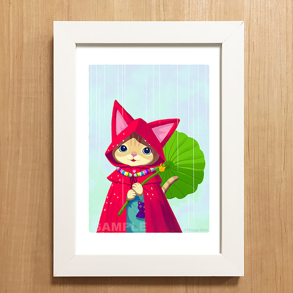 RAIN CAT／猫のアートポスター　A4サイズ 2枚目の画像