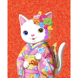 KIMONO CAT ／猫のアートポスター　A4サイズ 1枚目の画像