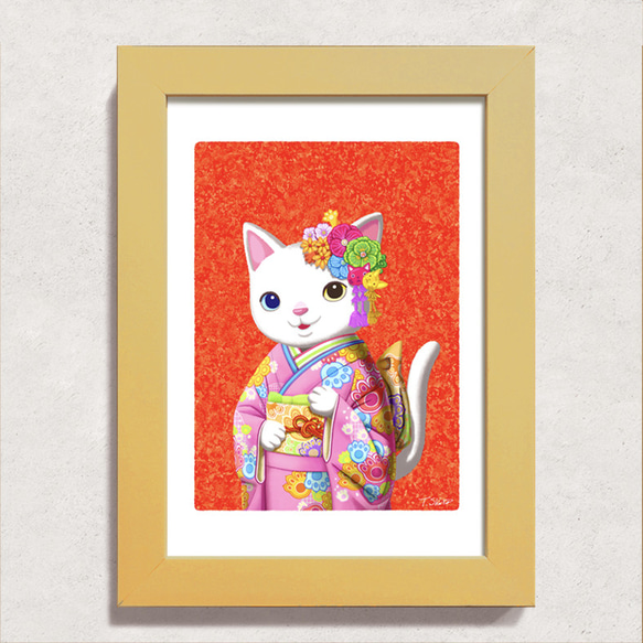 KIMONO CAT ／猫のアートポスター　A4サイズ 2枚目の画像