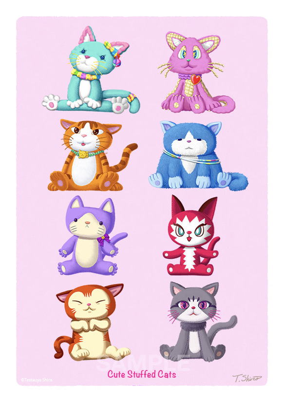 CUTE STUFFED CATS／猫のアートポスター　A4サイズ 1枚目の画像