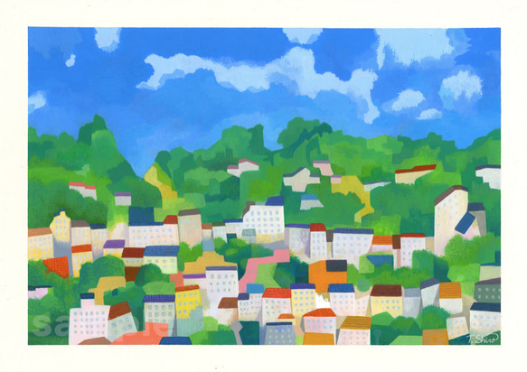 原画　「夕景　１」　送料無料 街の詩/風景画アート 原画 B4サイズ 絵画 コロンゴART 通販