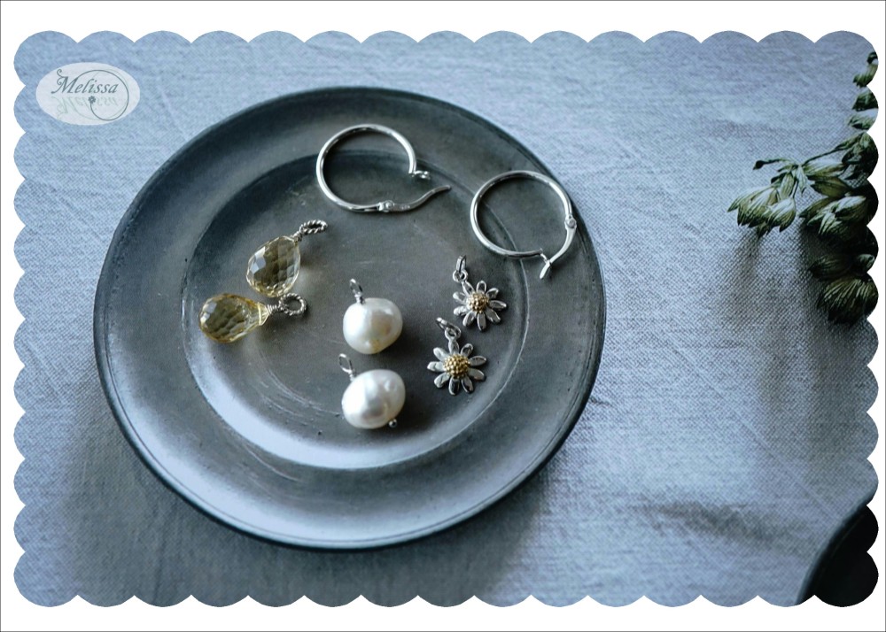 天然石チャームとシルバーフープピアスのセット6