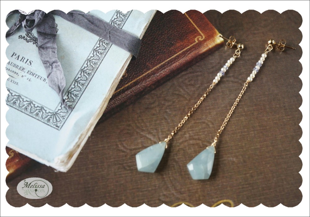 アクアマリンのロングピアス