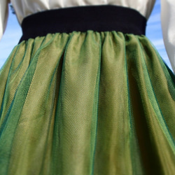 華麗なチュールロングスカート『The Brilliant Night』深緑＆抹茶 4枚目の画像