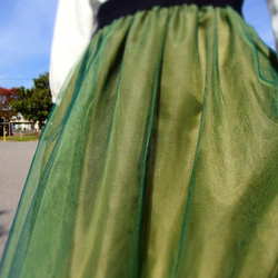 華麗なチュールロングスカート『The Brilliant Night』深緑＆抹茶 5枚目の画像