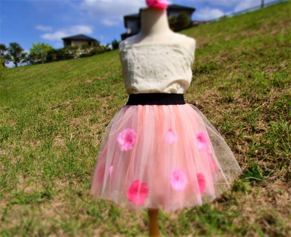 美品✨yukiemon 転写 犬 ビーチ チュール フレアスカート ピンク 美品✨yukiemon 転写 犬 ビーチ チュール フレアスカート ピンク