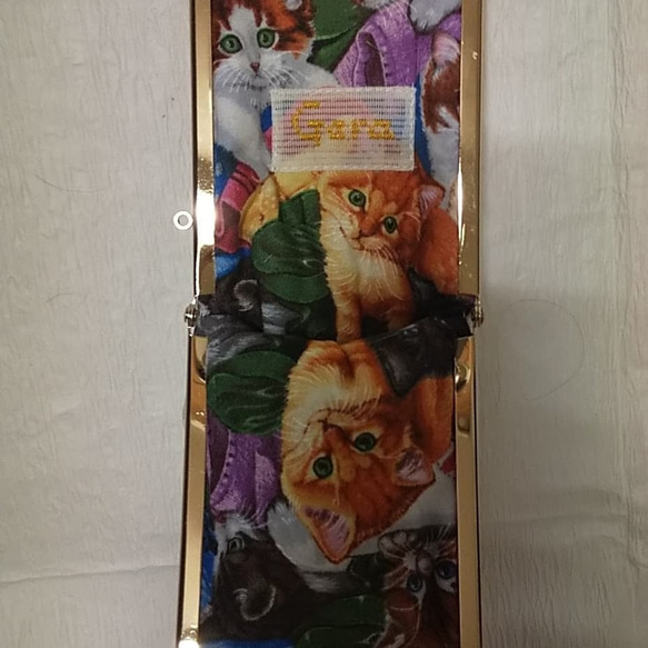 猫のシルエットのメガネケース兼小物入れ（橙色） 3枚目の画像
