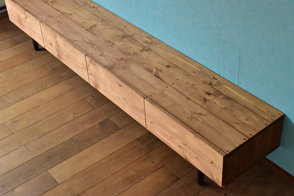 無垢】テレビボード　200㎝　ミディアムブラウン　鉄脚　無垢材　アイアン 5㎝ 横42 また