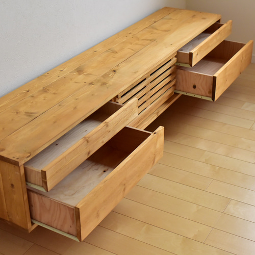 無垢】テレビボード 180㎝オーク色 TVボード 格子 テレビ台