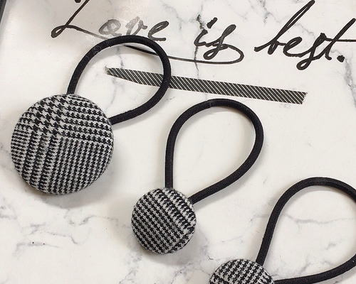 親子でおそろい くるみボタンゴム 3個セット グレンチェック ヘアゴム