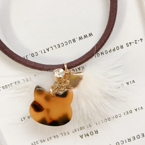 送料無料 ファーとビジューとべっこうのゆらゆらヘアゴム ヘアゴム