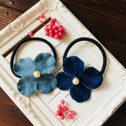 じゃらじゃら ヘアゴム レースホワイトネイビー じゃらじゃら ヘアゴム