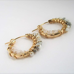 14Kgf hoop pierced earrings / white＆clear 第4張的照片