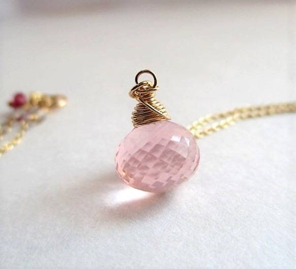 rose quartz necklace 14Kgf （top quality） 第3張的照片