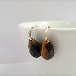 Tiger's eye pierced earrings 14Kgf 第2張的照片