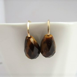 Tiger's eye pierced earrings 14Kgf 第3張的照片