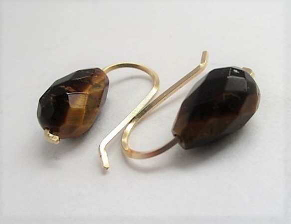 Tiger's eye pierced earrings 14Kgf 第4張的照片