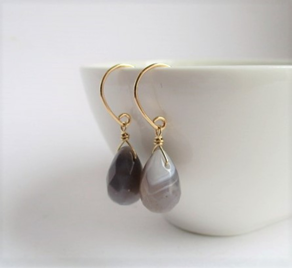 agate basic pierced earrings 14Kgf 第2張的照片