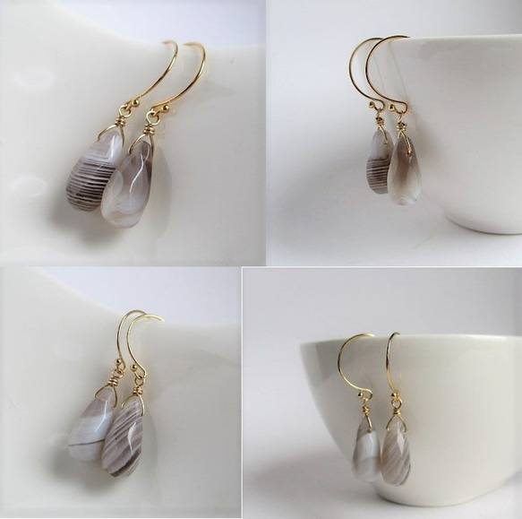 agate basic pierced earrings 14Kgf 第5張的照片