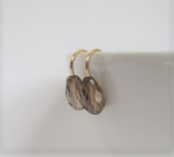 chocolate pierced earrings 14Kgf/smoky quartz 第2張的照片
