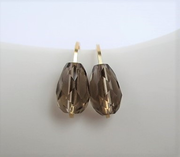 chocolate pierced earrings 14Kgf/smoky quartz 第3張的照片