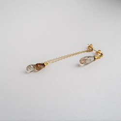 asymmetry pierced earrings 14Kgf/with brown-rutilated quartz 第1張的照片