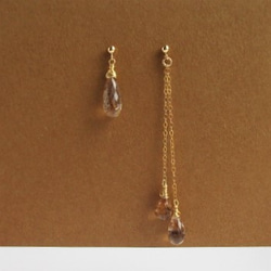 asymmetry pierced earrings 14Kgf/with brown-rutilated quartz 第2張的照片