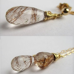 asymmetry pierced earrings 14Kgf/with brown-rutilated quartz 第3張的照片