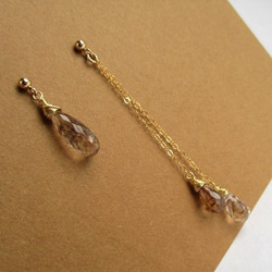 asymmetry pierced earrings 14Kgf/with brown-rutilated quartz 第7張的照片