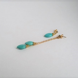 asymmetry pierced earrings 14Kgf/with Mexican-turquoise 第1張的照片