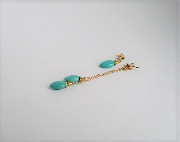 asymmetry pierced earrings 14Kgf/with Mexican-turquoise 第1張的照片