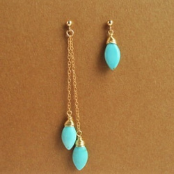 asymmetry pierced earrings 14Kgf/with Mexican-turquoise 第2張的照片