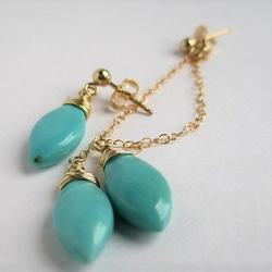 asymmetry pierced earrings 14Kgf/with Mexican-turquoise 第3張的照片