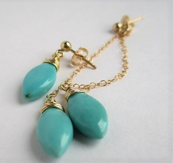 asymmetry pierced earrings 14Kgf/with Mexican-turquoise 第3張的照片
