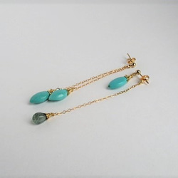 asymmetry pierced earrings 14Kgf/with Mexican-turquoise 第5張的照片