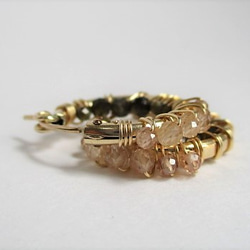 14Kgf hoop pierced earrings with zircon＆obsidian 第4張的照片