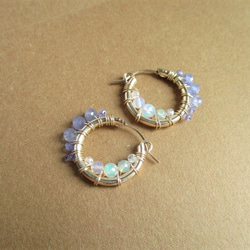 14Kgf hoop pierced earrings with tnzanite ＆ opal 第1張的照片