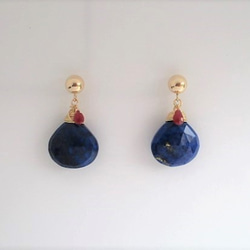 Lapis lazuli＆ruby耳環14 kgf 第1張的照片