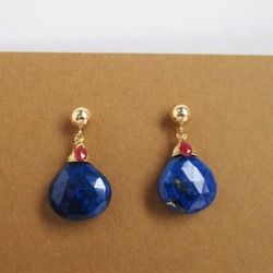 Lapis lazuli＆ruby耳環14 kgf 第3張的照片