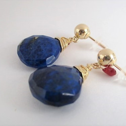 Lapis lazuli＆ruby耳環14 kgf 第4張的照片