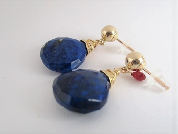 Lapis lazuli＆ruby耳環14 kgf 第4張的照片