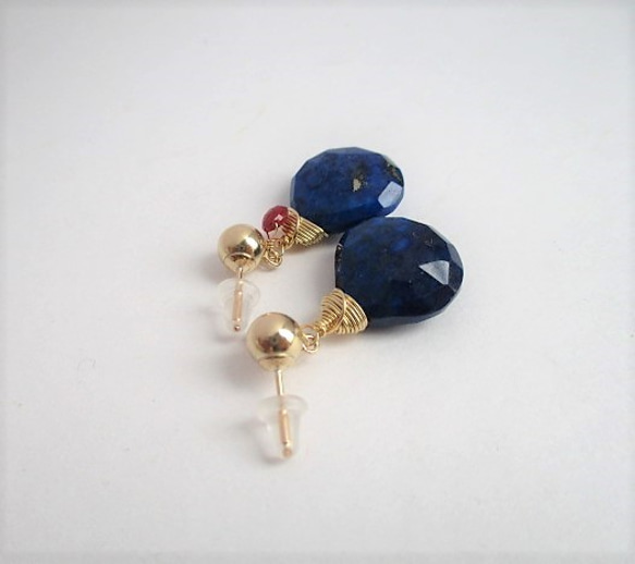 Lapis lazuli＆ruby耳環14 kgf 第5張的照片