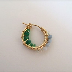 14Kgf hoop pierced earrings / blue＆green 第2張的照片