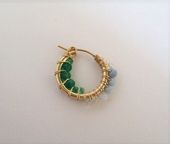 14Kgf hoop pierced earrings / blue＆green 第2張的照片