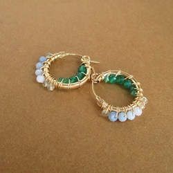 14Kgf hoop pierced earrings / blue＆green 第5張的照片